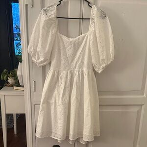 a new day White Eyelet Puff Sleeve Mini Dress